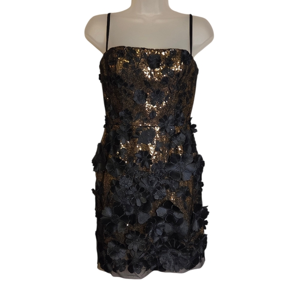 Helsi Hilma Gold Black Mini Cocktail Party Dress Floral Embellished Sequins XS - Picture 13 of 13